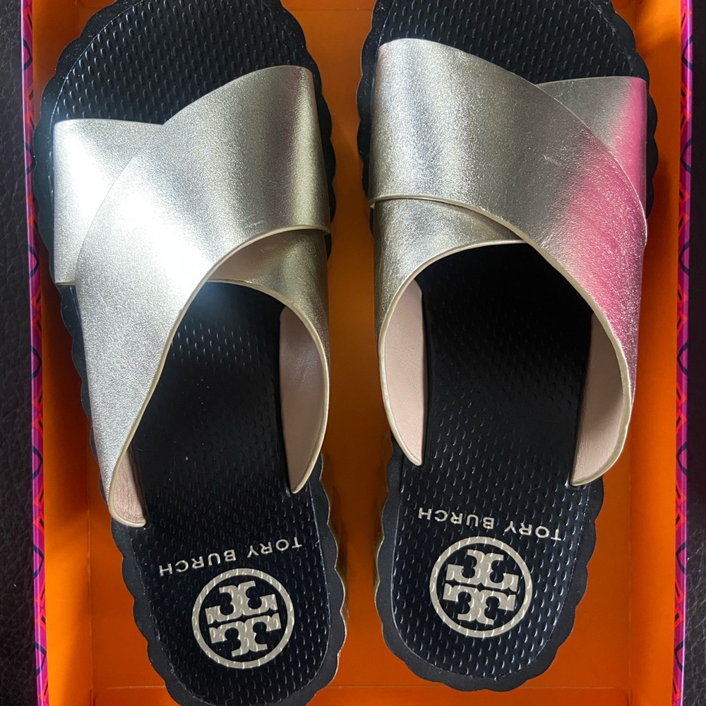 Tory Burch Metallic Slide Sandals